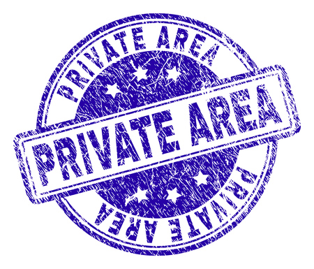 PRIVATE AREA stamp seal imprint with distress texture. Designed with rounded rectangles and circles. Blue vector rubber print of PRIVATE AREA tag with dirty texture.のイラスト素材