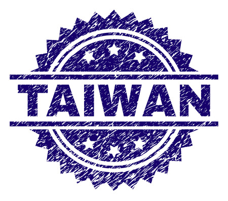 TAIWAN stamp seal watermark with distress style. Blue vector rubber print of TAIWAN text with unclean texture.のイラスト素材