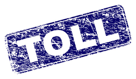 TOLL stamp seal watermark with grunge texture. Seal shape is a rounded rectangle with frame. Blue vector rubber print of TOLL title with grunge texture.のイラスト素材