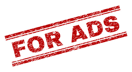 FOR ADS seal print with corroded texture. Red vector rubber print of FOR ADS label with scratched texture. Text label is placed between double parallel lines.のイラスト素材