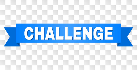 CHALLENGE text on a ribbon. Designed with white title and blue stripe. Vector banner with CHALLENGE tag on a transparent background.のイラスト素材