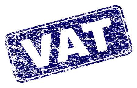 VAT stamp seal print with grunge texture. Seal shape is a rounded rectangle with frame. Blue vector rubber print of VAT label with corroded texture.のイラスト素材