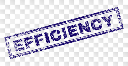 EFFICIENCY stamp seal print with rubber print style and double framed rectangle shape. Stamp is placed on a transparent background. Blue vector rubber print of EFFICIENCY tag with scratched texture.のイラスト素材