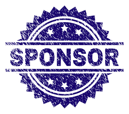SPONSOR stamp seal watermark with distress style. Blue vector rubber print of SPONSOR text with dirty texture.のイラスト素材