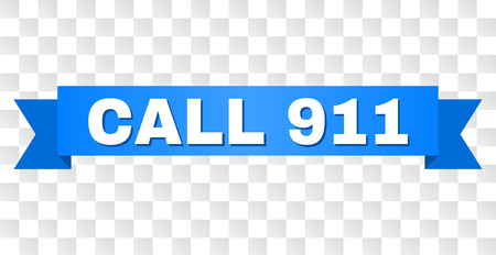 CALL 911 text on a ribbon. Designed with white caption and blue stripe. Vector banner with CALL 911 tag on a transparent background.のイラスト素材