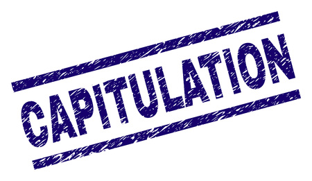 CAPITULATION seal print with grunge style. Blue vector rubber print of CAPITULATION text with corroded texture. Text label is placed between parallel lines.のイラスト素材