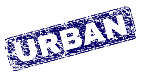 URBAN stamp seal print with distress texture. Seal shape is a rounded rectangle with frame. Blue vector rubber print of URBAN caption with corroded texture.のイラスト素材