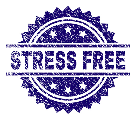 STRESS FREE stamp seal watermark with distress style. Blue vector rubber print of STRESS FREE tag with scratched texture.のイラスト素材