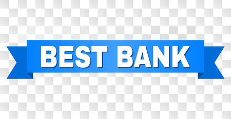 BEST BANK text on a ribbon. Designed with white caption and blue stripe. Vector banner with BEST BANK tag on a transparent background.のイラスト素材