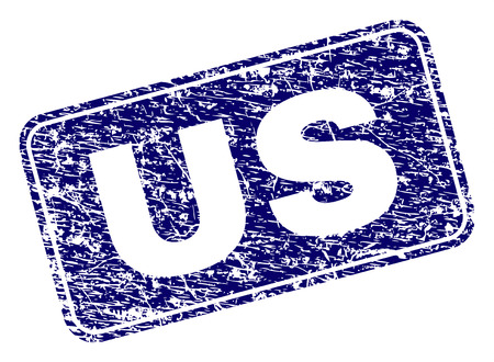 US stamp seal print with grunge style. Seal shape is a rounded rectangle with frame. Blue vector rubber print of US label with dust style.のイラスト素材