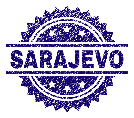 SARAJEVO stamp seal watermark with distress style. Blue vector rubber print of SARAJEVO label with grunge texture.のイラスト素材