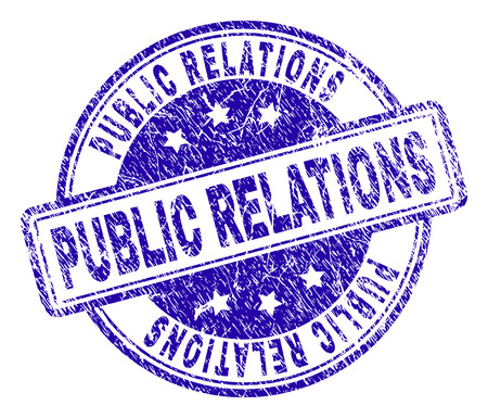 PUBLIC RELATIONS stamp seal watermark with distress texture. Designed with rounded rectangles and circles. Blue vector rubber print of PUBLIC RELATIONS caption with scratched texture.のイラスト素材