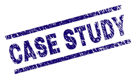 CASE STUDY seal print with grunge style. Blue vector rubber print of CASE STUDY label with unclean texture. Text label is placed between parallel lines.のイラスト素材