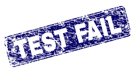TEST FAIL stamp seal print with distress style. Seal shape is a rounded rectangle with frame. Blue vector rubber print of TEST FAIL caption with dust style.のイラスト素材