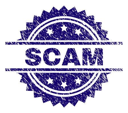SCAM stamp seal watermark with distress style. Blue vector rubber print of SCAM text with retro texture.のイラスト素材