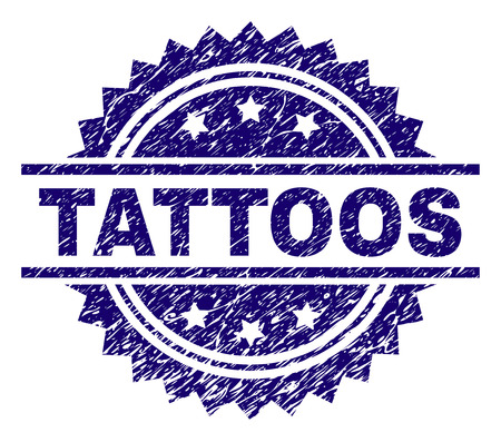 TATTOOS stamp seal watermark with distress style. Blue vector rubber print of TATTOOS text with unclean texture.のイラスト素材