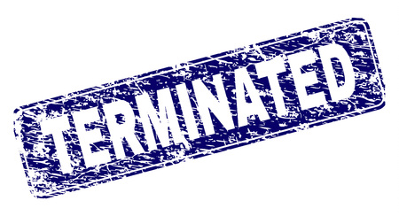 TERMINATED stamp seal print with distress texture. Seal shape is a rounded rectangle with frame. Blue vector rubber print of TERMINATED label with grunge texture.のイラスト素材