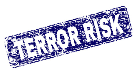 TERROR RISK stamp seal print with grunge style. Seal shape is a rounded rectangle with frame. Blue vector rubber print of TERROR RISK title with grunge style.のイラスト素材