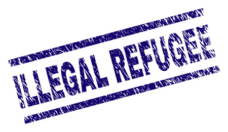 ILLEGAL REFUGEE seal print with distress style. Blue vector rubber print of ILLEGAL REFUGEE title with dirty texture. Text title is placed between parallel lines.のイラスト素材