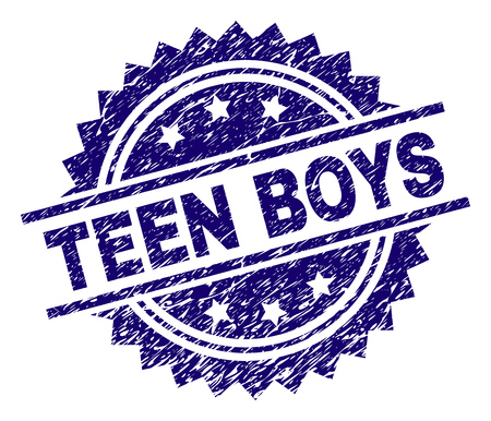 TEEN BOYS stamp seal watermark with distress style. Blue vector rubber print of TEEN BOYS caption with dirty texture.のイラスト素材