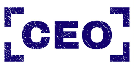 CEO text seal print with grunge effect. Text caption is placed inside corners. Blue vector rubber print of CEO with grunge texture.のイラスト素材