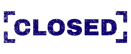 CLOSED caption seal print with corroded texture. Text caption is placed inside corners. Blue vector rubber print of CLOSED with grunge texture.のイラスト素材