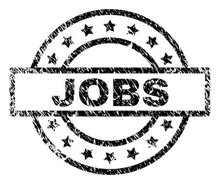 JOBS stamp seal watermark with distress style. Designed with rectangle, circles and stars. Black vector rubber print of JOBS title with dirty texture.のイラスト素材
