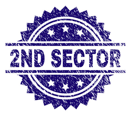 2ND SECTOR stamp seal watermark with distress style. Blue vector rubber print of 2ND SECTOR text with retro texture.のイラスト素材