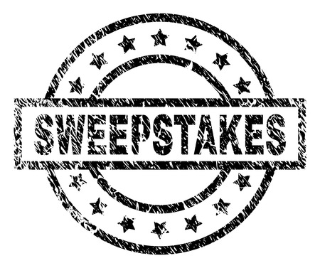 SWEEPSTAKES stamp seal watermark with distress style. Designed with rectangle, circles and stars. Black vector rubber print of SWEEPSTAKES caption with dust texture.のイラスト素材