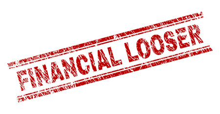 FINANCIAL LOOSER seal stamp with corroded texture. Red vector rubber print of FINANCIAL LOOSER label with retro texture. Text label is placed between double parallel lines.のイラスト素材