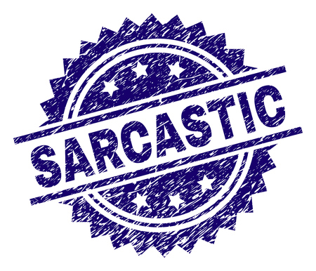 SARCASTIC stamp seal watermark with distress style. Blue vector rubber print of SARCASTIC tag with corroded texture.のイラスト素材