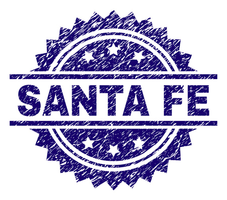 SANTA FE stamp seal watermark with distress style. Blue vector rubber print of SANTA FE tag with dust texture.のイラスト素材