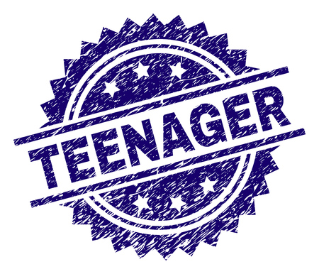 TEENAGER stamp seal watermark with distress style. Blue vector rubber print of TEENAGER title with retro texture.のイラスト素材