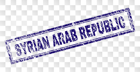 SYRIAN ARAB REPUBLIC stamp seal print with rubber print style and double framed rectangle shape. Stamp is placed on a transparent background.のイラスト素材