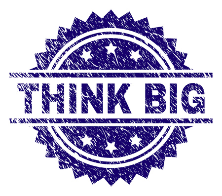 THINK BIG stamp seal watermark with distress style. Blue vector rubber print of THINK BIG title with corroded texture.のイラスト素材