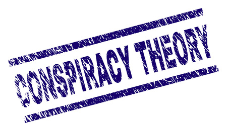 CONSPIRACY THEORY seal print with grunge style. Blue vector rubber print of CONSPIRACY THEORY tag with unclean texture. Text title is placed between parallel lines.のイラスト素材