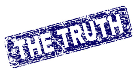 THE TRUTH stamp seal print with distress texture. Seal shape is a rounded rectangle with frame. Blue vector rubber print of THE TRUTH caption with dust texture.のイラスト素材