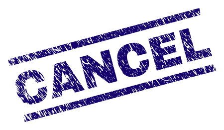 CANCEL seal print with distress style. Blue vector rubber print of CANCEL title with corroded texture. Text tag is placed between parallel lines.のイラスト素材