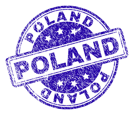 POLAND stamp seal watermark with grunge style. Designed with rounded rectangles and circles. Blue vector rubber print of POLAND title with grunge texture.のイラスト素材
