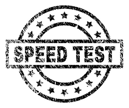 SPEED TEST stamp seal watermark with distress style. Designed with rectangle, circles and stars. Black vector rubber print of SPEED TEST caption with dirty texture.のイラスト素材