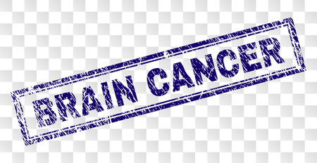 BRAIN CANCER stamp seal watermark with rubber print style and double framed rectangle shape. Stamp is placed on a transparent background.のイラスト素材