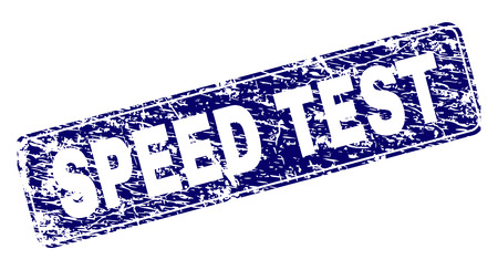 SPEED TEST stamp seal print with grunge texture. Seal shape is a rounded rectangle with frame. Blue vector rubber print of SPEED TEST label with scratched style.のイラスト素材