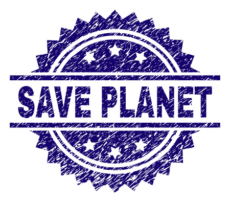 SAVE PLANET stamp seal watermark with distress style. Blue vector rubber print of SAVE PLANET title with scratched texture.のイラスト素材