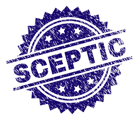 SCEPTIC stamp seal watermark with distress style. Blue vector rubber print of SCEPTIC tag with unclean texture.のイラスト素材