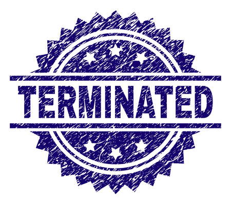 TERMINATED stamp seal watermark with distress style. Blue vector rubber print of TERMINATED text with unclean texture.のイラスト素材