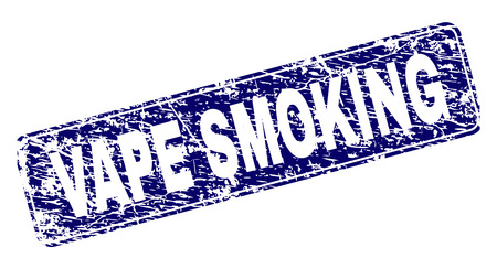VAPE SMOKING stamp seal print with distress style. Seal shape is a rounded rectangle with frame. Blue vector rubber print of VAPE SMOKING text with unclean style.のイラスト素材