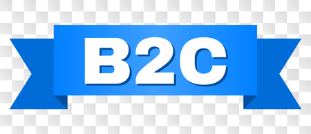 B2C text on a ribbon. Designed with white caption and blue tape. Vector banner with B2C tag on a transparent background.のイラスト素材
