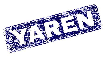 YAREN stamp seal print with distress texture. Seal shape is a rounded rectangle with frame. Blue vector rubber print of YAREN tag with grunge texture.のイラスト素材