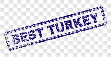 BEST TURKEY stamp seal watermark with rubber print style and double framed rectangle shape. Stamp is placed on a transparent background.のイラスト素材