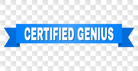 CERTIFIED GENIUS text on a ribbon. Designed with white title and blue tape. Vector banner with CERTIFIED GENIUS tag on a transparent background.のイラスト素材